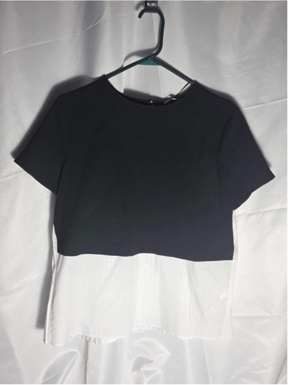 Women's Zara Black and White Pleated Hem Blouse, Size S chic officewear casual